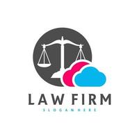 modelo de vetor de logotipo de justiça em nuvem, conceitos de design de logotipo de escritório de advocacia criativa