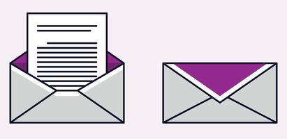 uma carta com envelope, aberto e fechadas envelope, a aberto branco envelope com uma lixo tendo texto, adequado para ícones e mails e rede projeto, Boa para sinais e adesivos e social meios de comunicação Postagens vetor