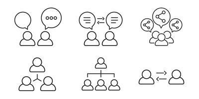 grupo pessoas trabalho em equipe o negócio social Liderança esboço ícone conjunto vetor