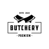 chefe de cozinha faca logotipo ilustração velho vintage Projeto para açougueiro faca marca para restaurante marca e simples açougueiro faca mercado vetor