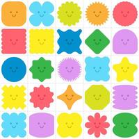 fofa colorida geométrico formas com variedade do Diversão e borbulhante personagens padronizar adesivo conjunto vetor