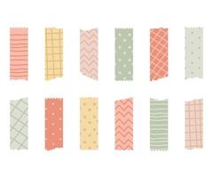 conjunto de tiras de fita washi com padrão colorido e pedaços de papel isolante vetor
