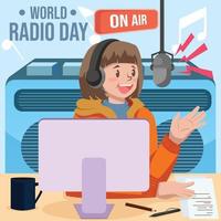 dia mundial do rádio com locutor de rádio vetor