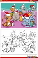 personagens de desenhos animados de gatos na página de livro para colorir de natal vetor