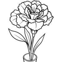 cravo flor em a vaso esboço ilustração coloração livro página projeto, cravo flor em a vaso Preto e branco linha arte desenhando coloração livro Páginas para crianças e adultos vetor