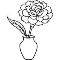 cravo flor em a vaso esboço ilustração coloração livro página projeto, cravo flor em a vaso Preto e branco linha arte desenhando coloração livro Páginas para crianças e adultos vetor