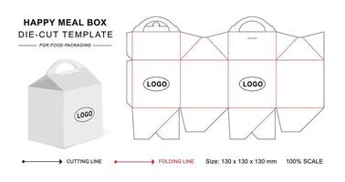 feliz refeição caixa morrer cortar modelo com 3d em branco brincar para Comida embalagem vetor