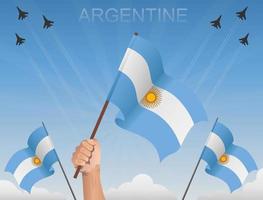 bandeiras argentinas voando sob o céu azul vetor