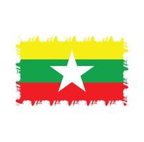 bandeira de myanmar com pincel pintado de aquarela vetor