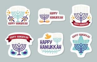 Conjunto de adesivos de hanukkah menorah vetor
