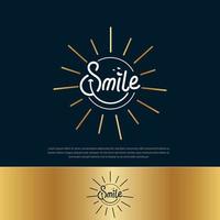 sorriso logotipo tipografia mão desenhada ilustração em vetor luz do sol. banner, logotipo, etiqueta, postagem, pôster, adesivo, etiqueta ou emblema sorriso manuscrito