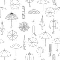 padrão sem emenda de vetor de guarda-chuvas preto e brancos. repetir fundo com guarda-chuva monocromático isolado