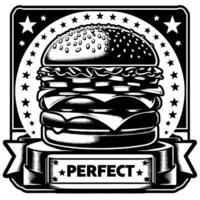 Preto e branco ilustração do uma saboroso grelhado Hamburguer de queijo vetor