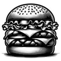 Preto e branco ilustração do uma saboroso grelhado Hamburguer de queijo vetor