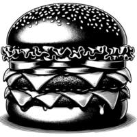 Preto e branco ilustração do uma saboroso grelhado Hamburguer de queijo vetor