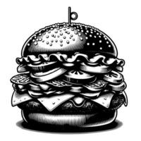 Preto e branco ilustração do uma saboroso grelhado Hamburguer de queijo vetor