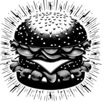 Preto e branco ilustração do uma saboroso grelhado Hamburguer de queijo vetor