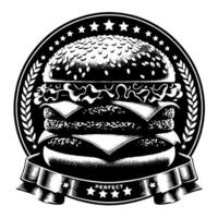 Preto e branco ilustração do uma saboroso grelhado Hamburguer de queijo vetor