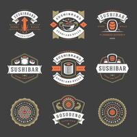 Sushi restaurante logotipos conjunto ilustração. vetor
