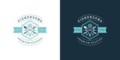 frutos do mar logotipo ou placa ilustração peixe mercado e restaurante emblema modelo Projeto lagosta silhueta vetor