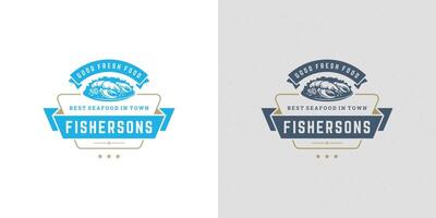 frutos do mar logotipo ou placa ilustração peixe mercado e restaurante emblema modelo Projeto lagosta prato silhueta vetor