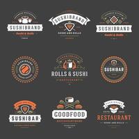Sushi restaurante logotipos conjunto ilustração. vetor