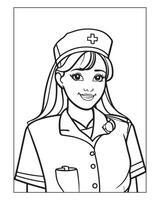 enfermeira coloração Páginas, livre enfermeira , enfermeira ilustração, enfermeira Preto e branco vetor