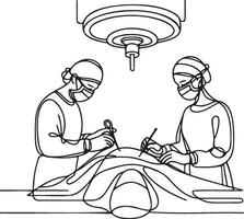 cirurgião fazendo cirurgia linha arte. vetor