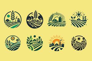 mínimo agricultura logotipo conjunto ilustração vetor