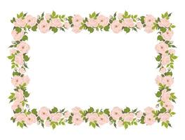 romântico floral horizontal quadro, elegante pastel Rosa flores, brotos e verde folhas. uma guirlanda do verão flores para uma Casamento convite dentro provence estilo. plano ilustração. vetor