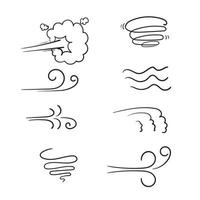 mão desenhada vento com coleção de doodle de ícone de linha fina preta inclui de tempestade, onda, fluxo e redemoinho. ilustração vetorial vetor