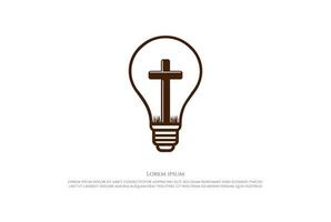 lâmpada ou lâmpada com vetor de design de logotipo da cruz cristã jesus
