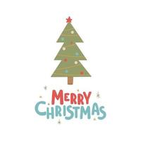 árvore de símbolos de Natal e ano novo e texto - feliz Natal. estilo escandinavo desenhado à mão. elemento de design. vetor