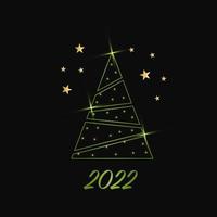 espumante árvore de Natal com poeira brilhante. ícone de contorno metálico verde sobre um fundo escuro. Feliz Natal e Feliz Ano Novo 2022. ilustração em vetor. vetor