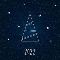 silhueta de prata de uma árvore de Natal com neve e estrelas em um fundo azul escuro. Feliz Natal e Feliz Ano Novo 2022. ilustração em vetor. vetor