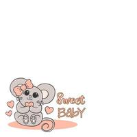 mão desenhada animais fofos com letras. um rato com um laço rosa e um coração. doce Bebê. fundo branco. vetor. vetor