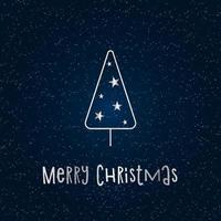 silhueta de prata de uma árvore de Natal com neve e estrelas em um fundo azul escuro. Feliz Natal e Feliz Ano Novo 2022. ilustração em vetor. vetor