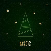 silhueta verde de uma árvore de Natal com neve e estrelas douradas. Feliz Natal e Feliz Ano Novo 2022. ilustração em vetor. Magia. vetor