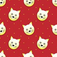 ilustração em vetor de design de rosto animal de gato na cor amarela. fundo vermelho. designs de padrão sem emenda para papéis de parede, cenários, capas, corte de papel, adesivos e impressões em tecido.