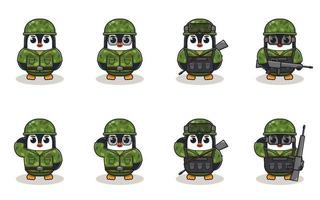 desenho bonito do exército de pinguins vetor