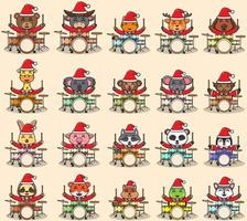 ilustração em vetor de animal fofo papai noel tocando bateria