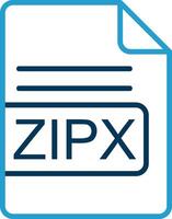 zipx Arquivo formato linha azul dois cor ícone vetor