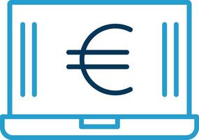 euro computador portátil linha azul dois cor ícone vetor
