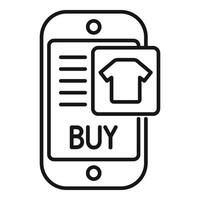 Comprar camiseta usando Smartphone conectados ícone esboço . loja marketing vetor