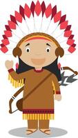 personagem a partir de Unidos estados vestido dentro a tradicional caminho do a americano índios. ilustração. crianças do a mundo coleção. vetor