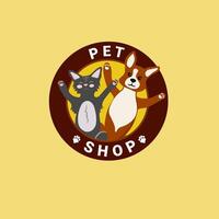 colorida logotipo do a animais de estimação fazer compras. engraçado fofa cachorro e gato dentro círculo. vetor