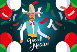 etiqueta viva mexico com homem e traje típico mexicano vetor