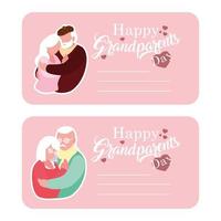 conjunto de cartas de feliz dia dos avós com um casal de velhos abraçado vetor