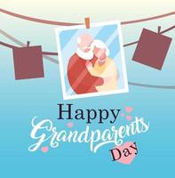 pôster feliz dia dos avós com foto de casal de velhos pendurados vetor
