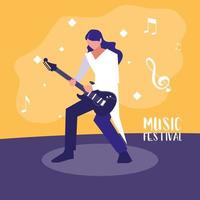 pôster do festival de música com um homem tocando guitarra elétrica vetor